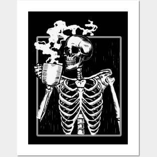 Skeleton Drinking Coffee Halloween Gift for Coffee Addicts Posters and Art